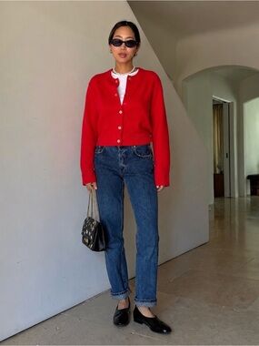 Song of Style Red Fuzzy Cardigan Sweater size XL
